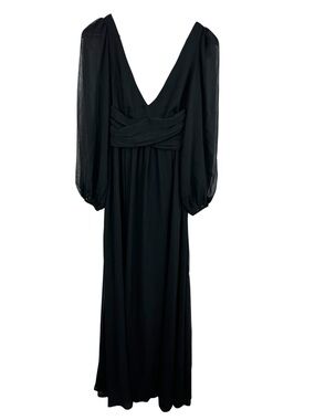 Lulu's Black Deep V-Neck Long Sleeve Maxi Dress Size X-Small NWT